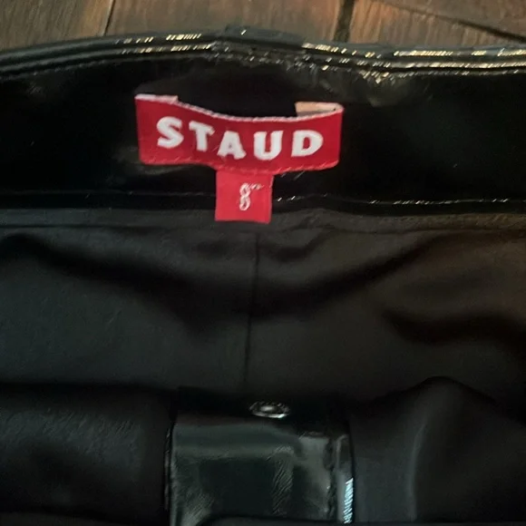 Staud black paper faux leather snap button skirt NWOT sz 8 - Picture 3 of 5